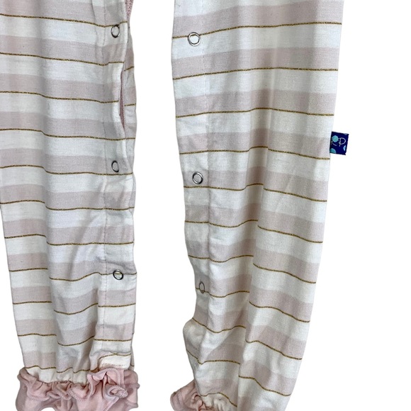 Kickee Pants Girls One Piece Bamboo Sleeper Pajamas Pink Striped Ruffle - Picture 6 of 10